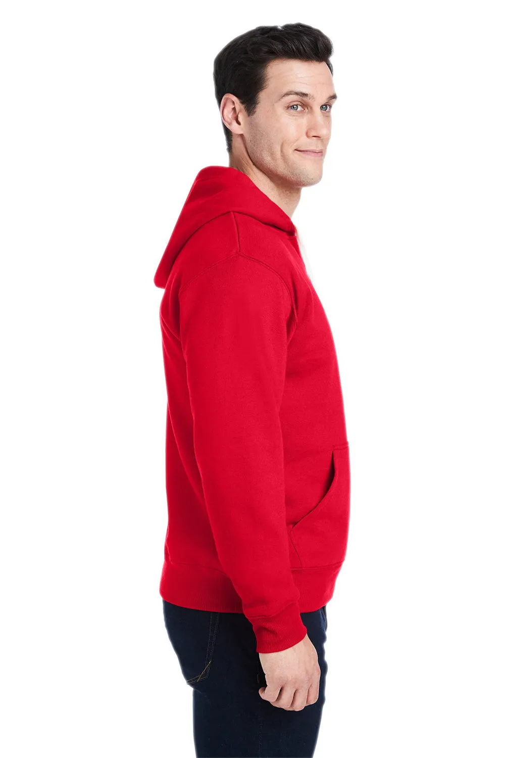 J America Mens Fleece Hooded Sweatshirt Hoodie w/ Pouch Pocket - Solid Red - Closeout