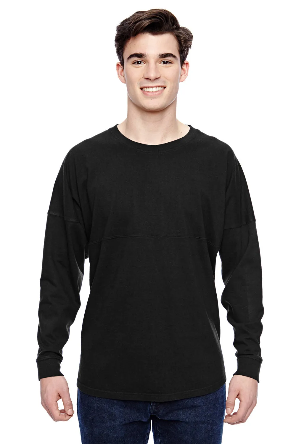 J America Mens Game Day Jersey Long Sleeve Crewneck T-Shirt - Black