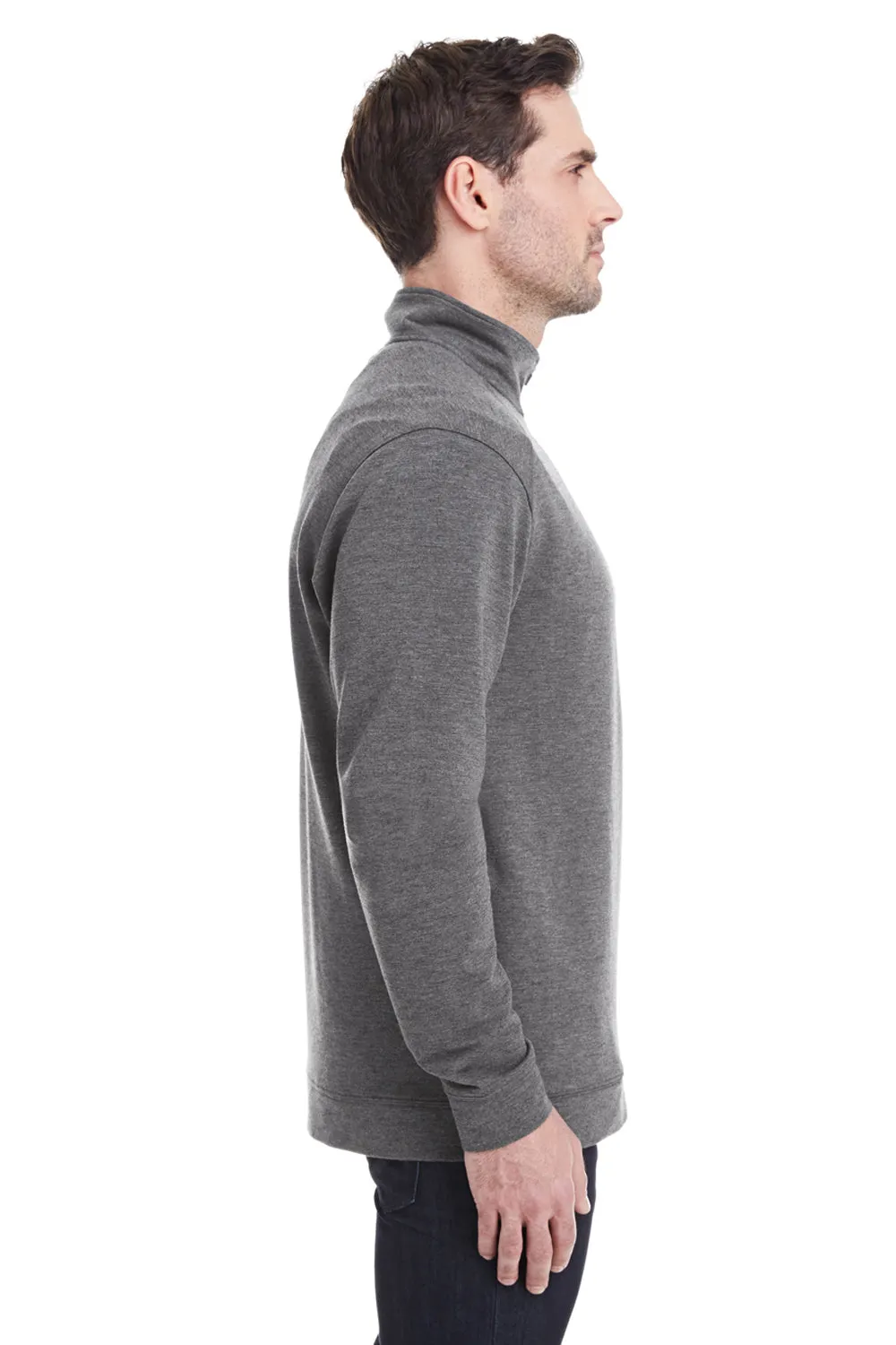 J America Mens Omega Sueded Terry 1/4 Zip Sweatshirt w/ Pockets - Charcoal Grey