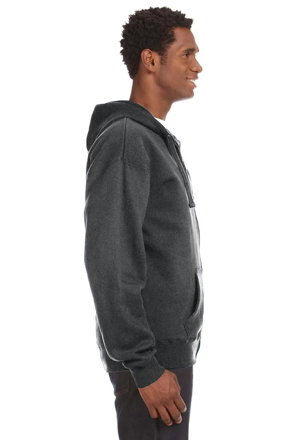 J America Mens Premium Fleece Full Zip Hooded Sweatshirt Hoodie w/ Pockets - Charcoal Grey