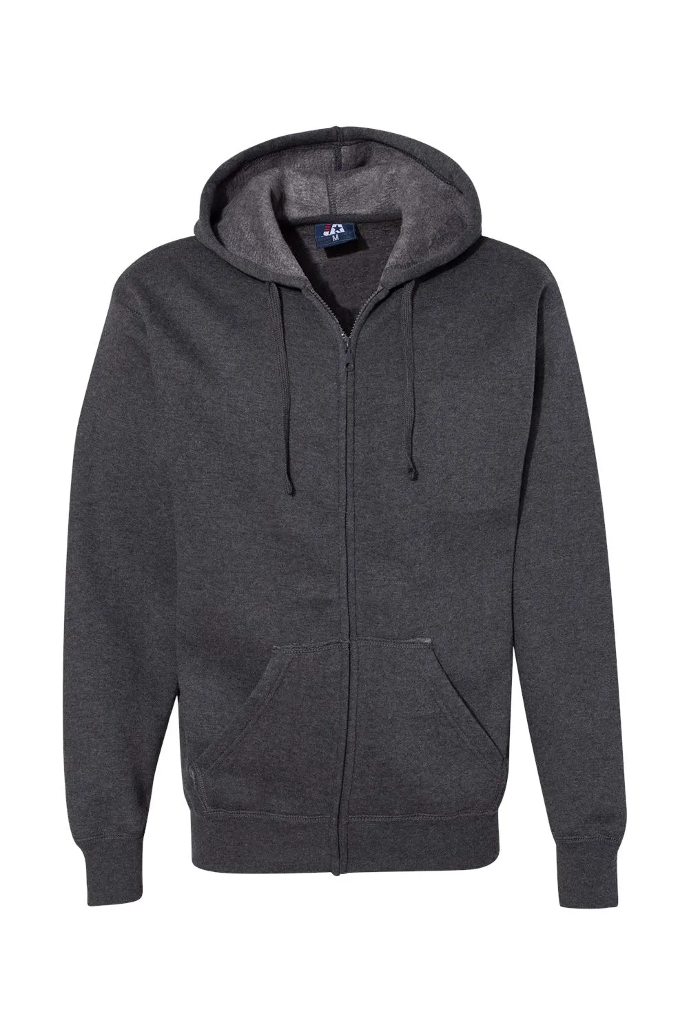 J America Mens Premium Fleece Full Zip Hooded Sweatshirt Hoodie w/ Pockets - Charcoal Grey