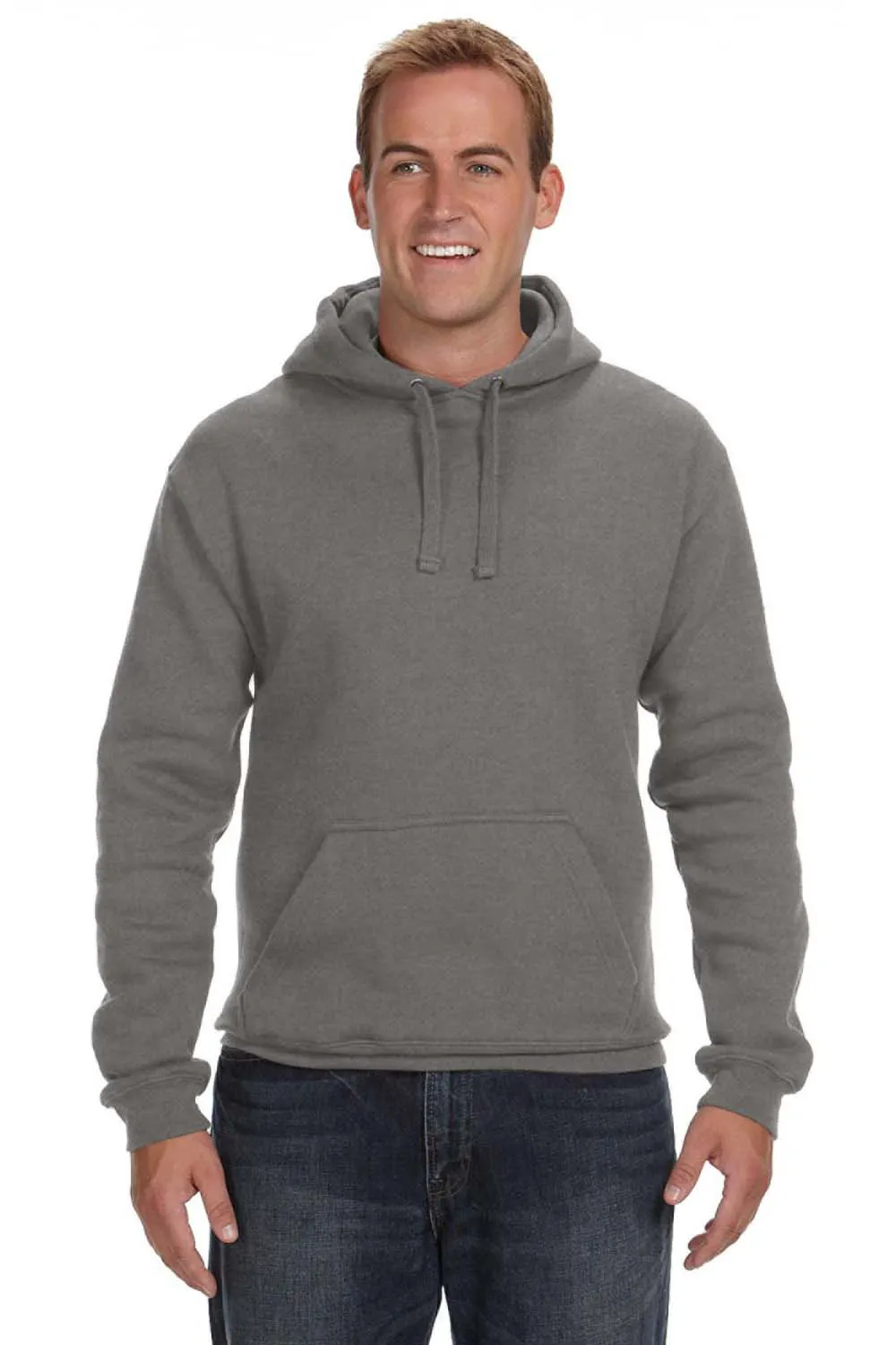 J America Mens Premium Fleece Hooded Sweatshirt Hoodie w/ Pouch Pocket - Heather Charcoal Grey