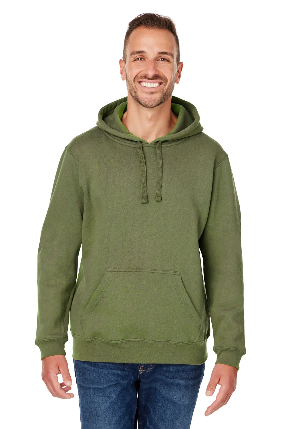 J America Mens Premium Fleece Hooded Sweatshirt Hoodie w/ Pouch Pocket - Military Green
