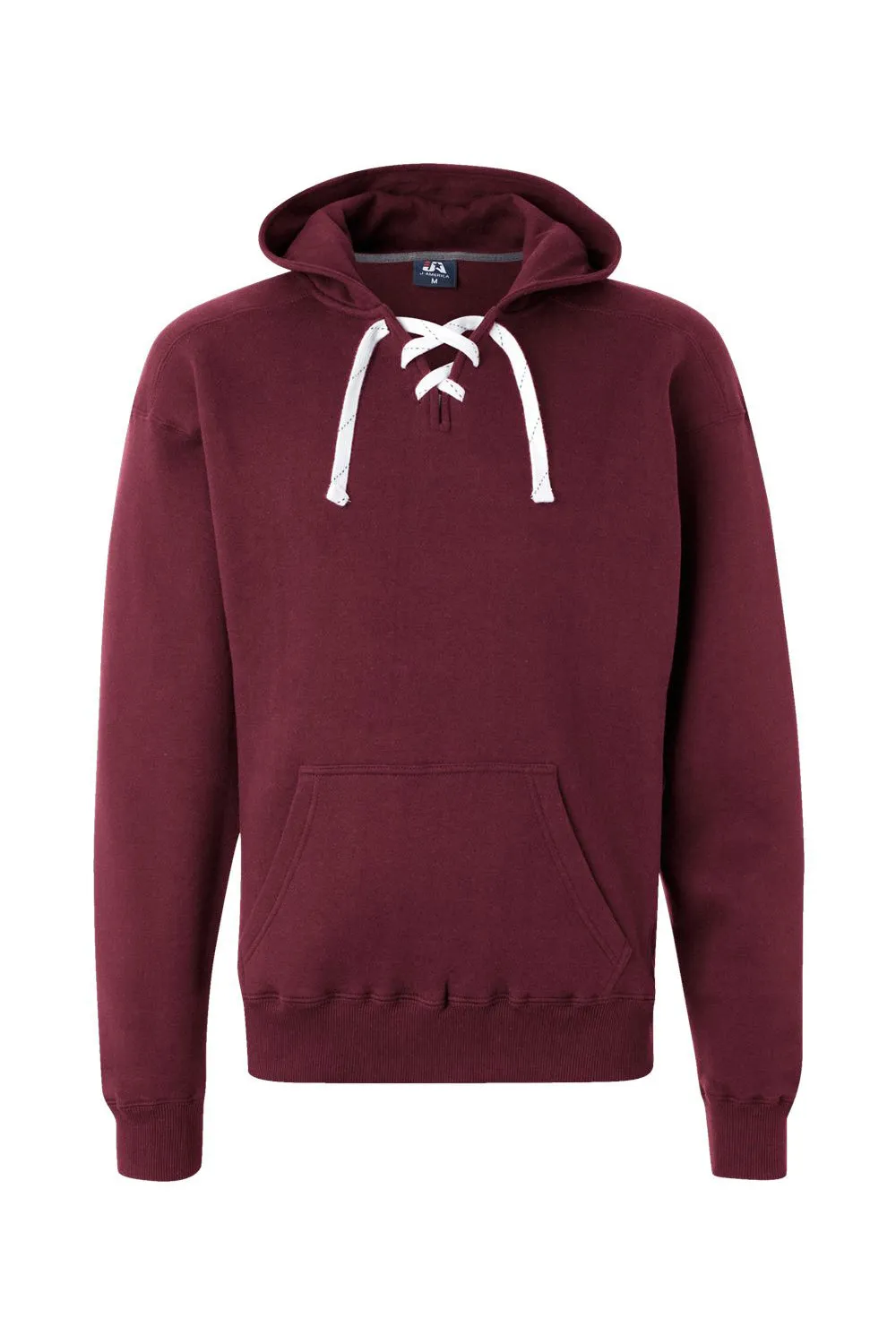 J America Mens Sport Lace Hooded Sweatshirt Hoodie w/ Pouch Pocket - Maroon