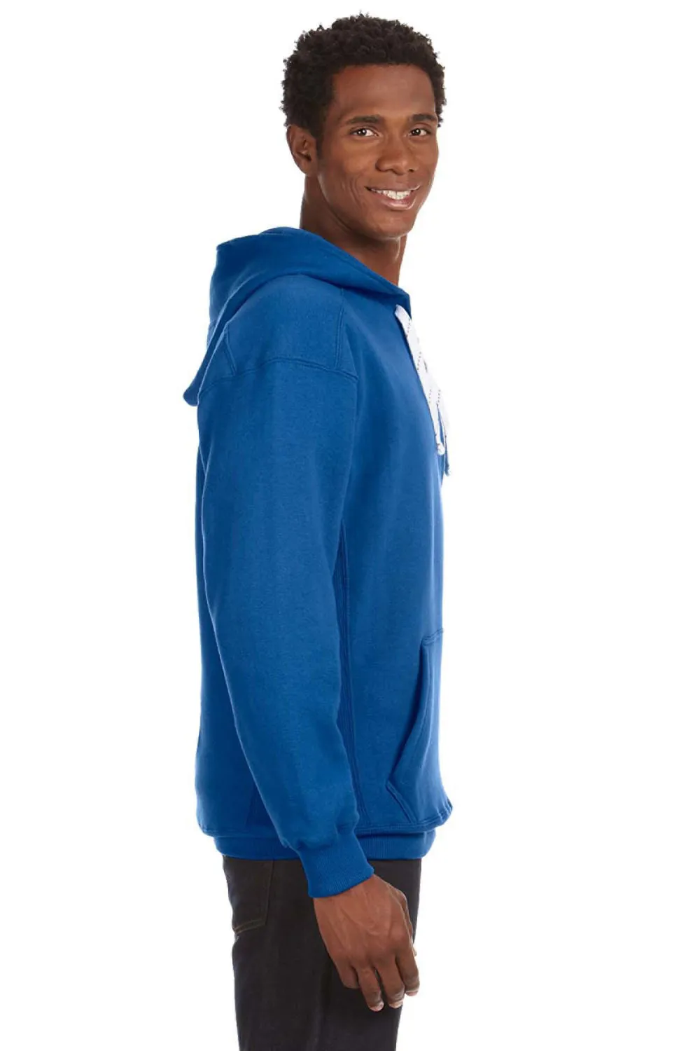 J America Mens Sport Lace Hooded Sweatshirt Hoodie w/ Pouch Pocket - Royal Blue