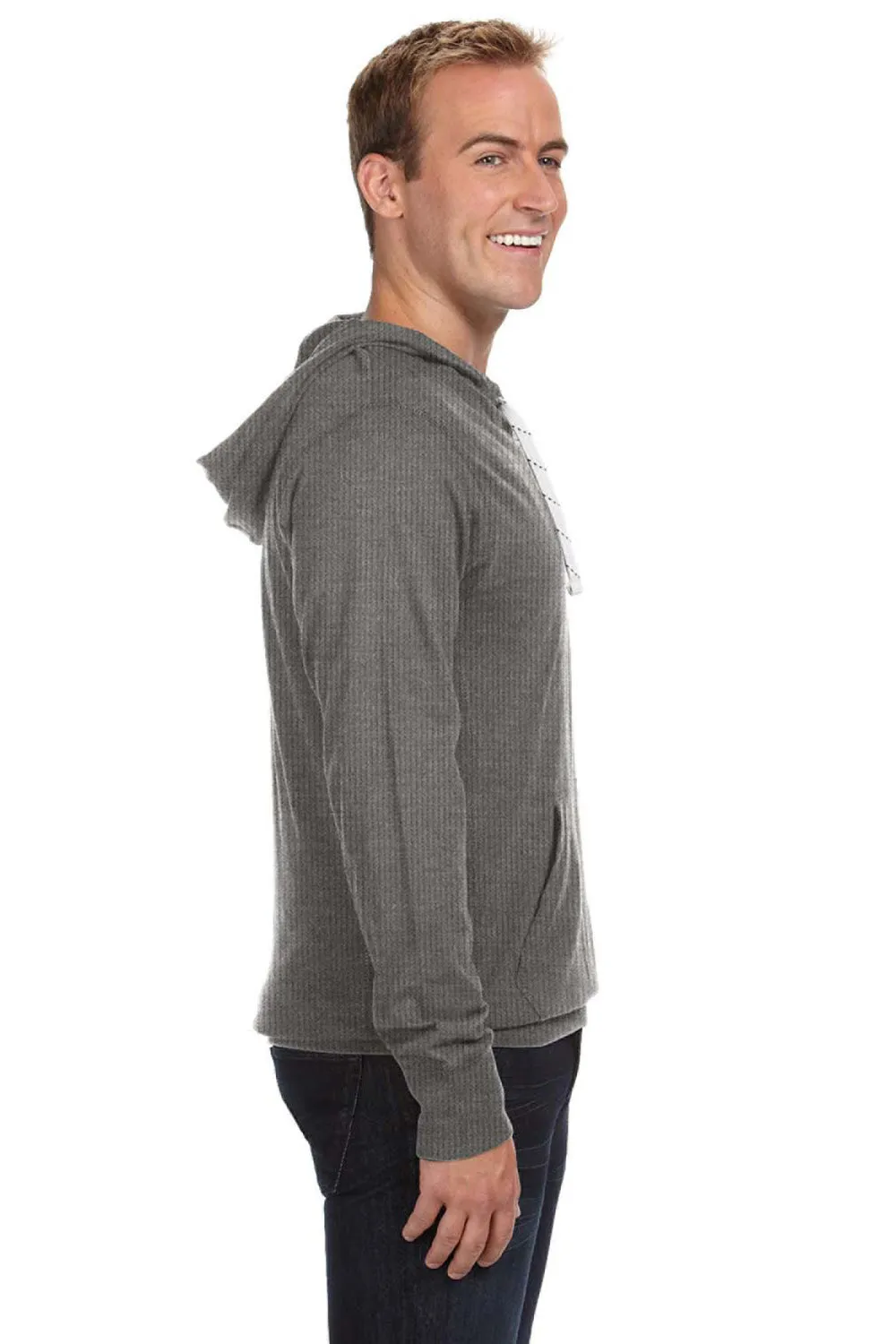 J America Mens Sport Lace Jersey Hooded Sweatshirt Hoodie w/ Pouch Pocket - Heather Charcoal Grey