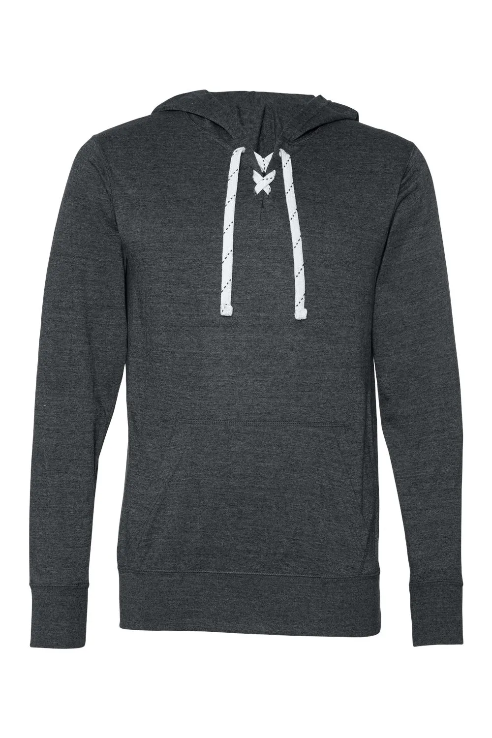 J America Mens Sport Lace Jersey Hooded Sweatshirt Hoodie w/ Pouch Pocket - Heather Charcoal Grey