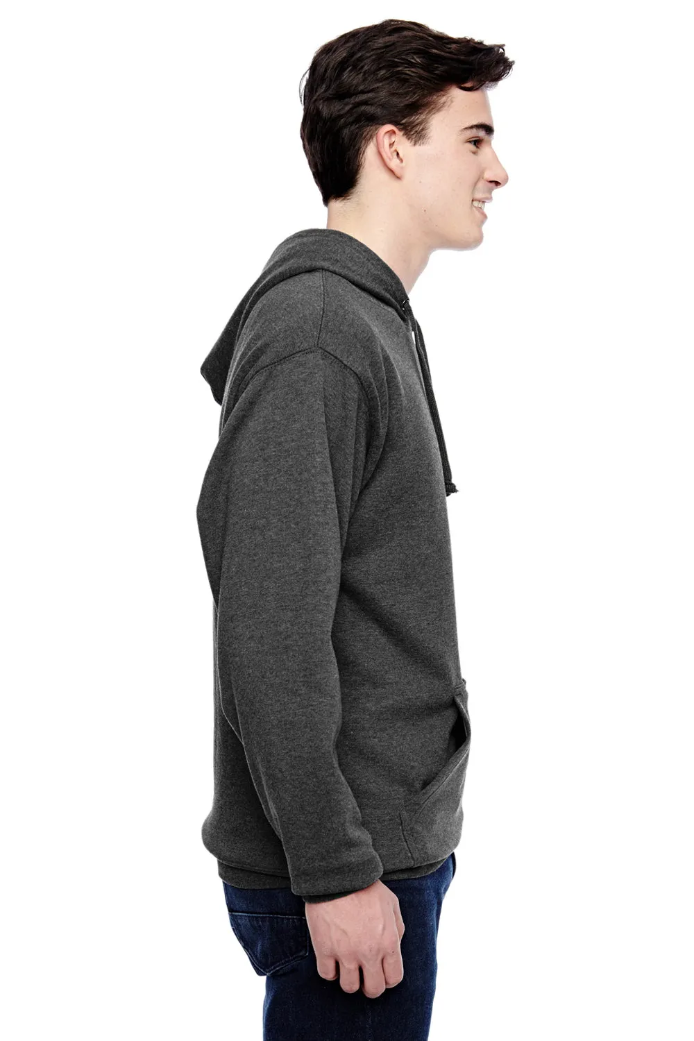 J America Mens Tailgate Fleece Hooded Sweatshirt Hoodie w/ Pouch Pocket - Heather Charcoal Grey
