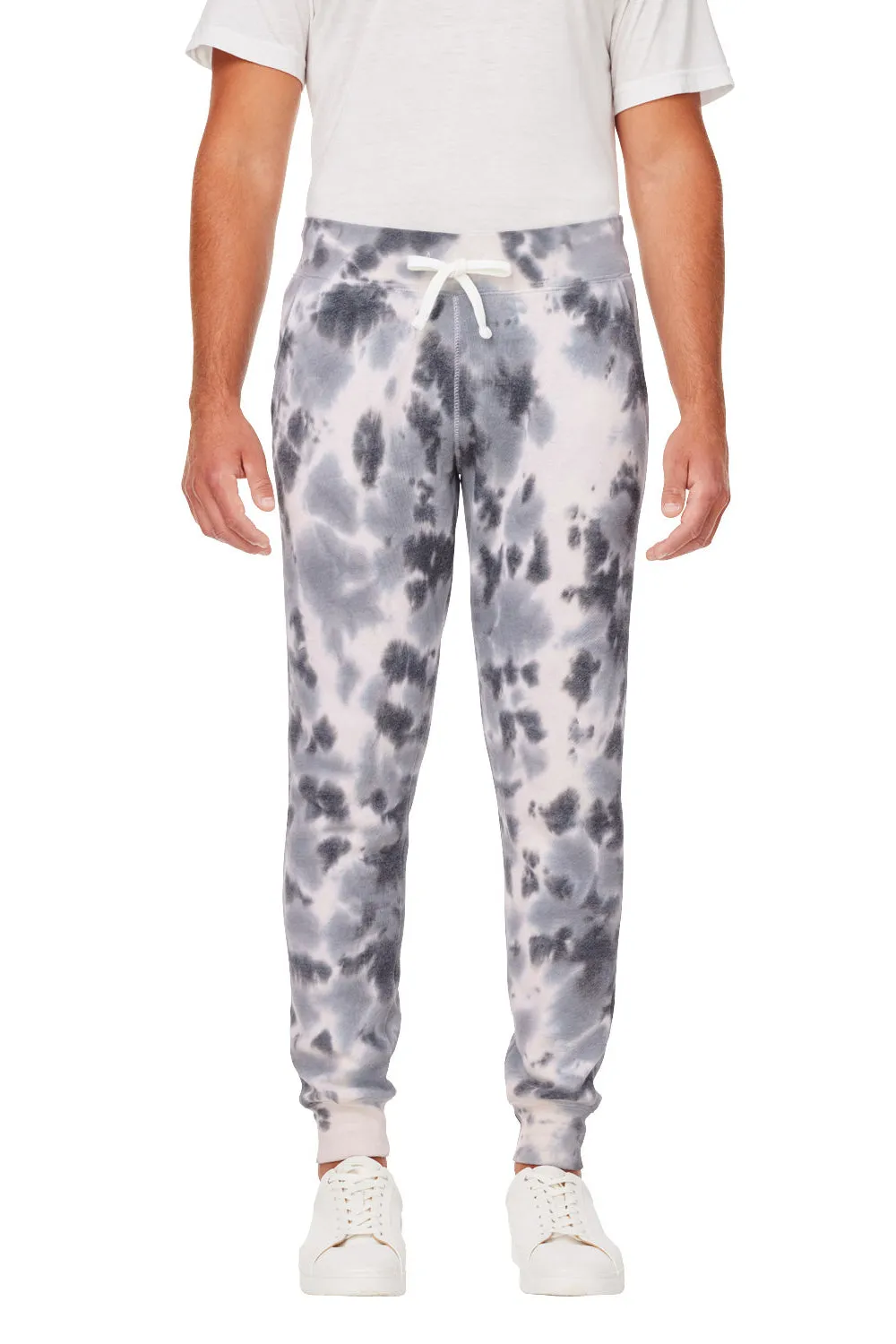 J America Mens Tie-Dye Fleece Jogger Sweatpants w/ Pockets - Black - Closeout