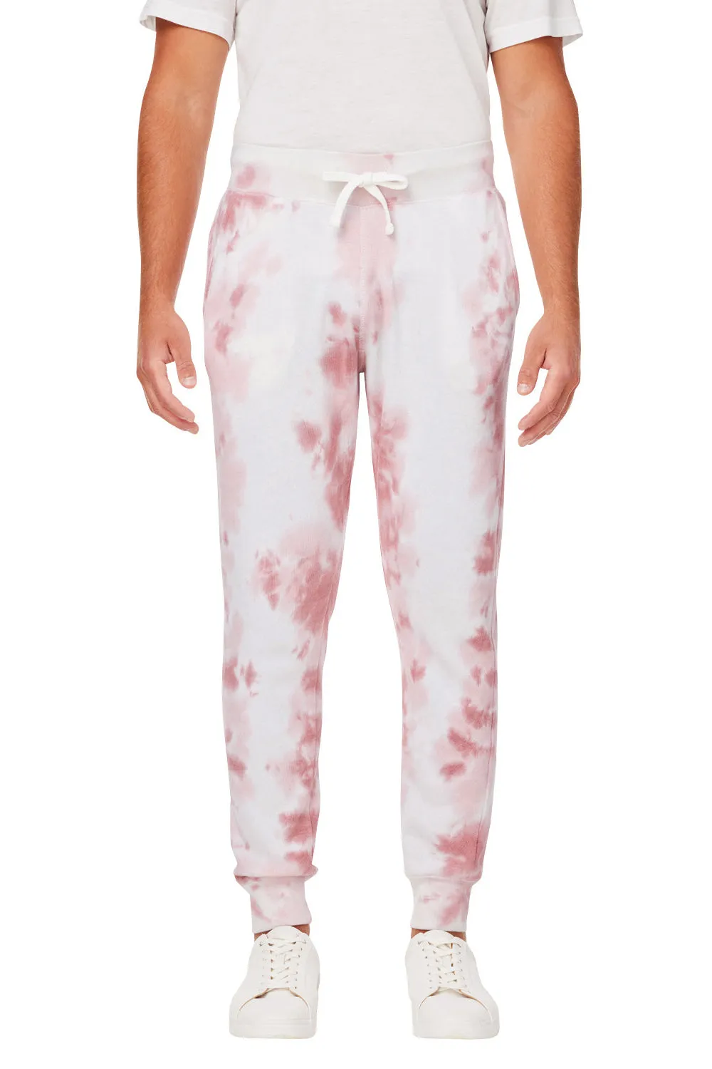 J America Mens Tie-Dye Fleece Jogger Sweatpants w/ Pockets - Dusty Rose - Closeout