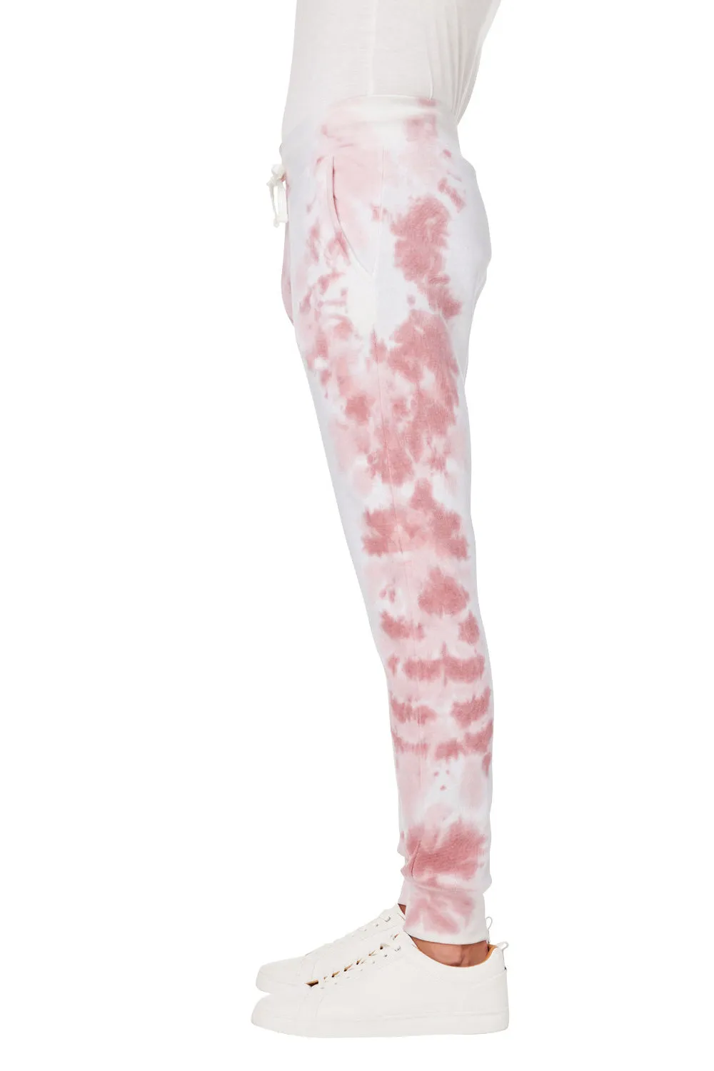 J America Mens Tie-Dye Fleece Jogger Sweatpants w/ Pockets - Dusty Rose - Closeout