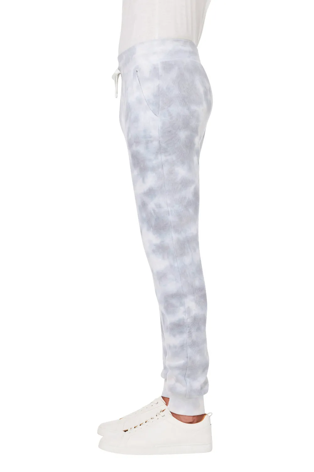 J America Mens Tie-Dye Fleece Jogger Sweatpants w/ Pockets - Grey - Closeout