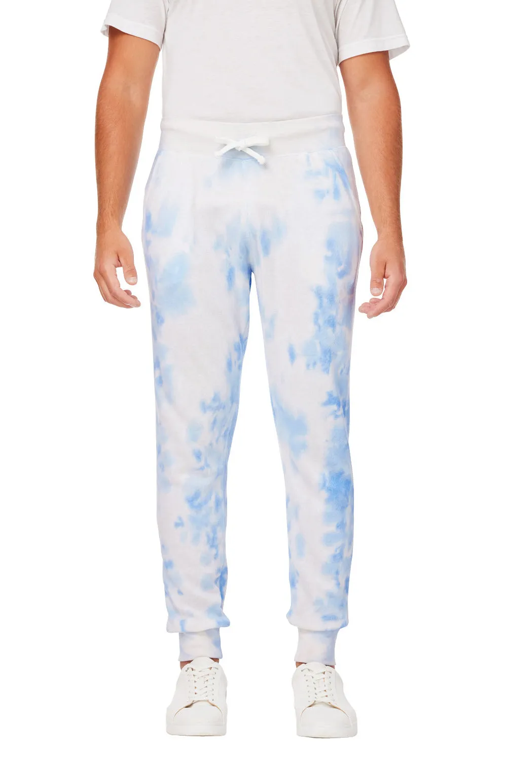 J America Mens Tie-Dye Fleece Jogger Sweatpants w/ Pockets - Periwinkle Blue - Closeout