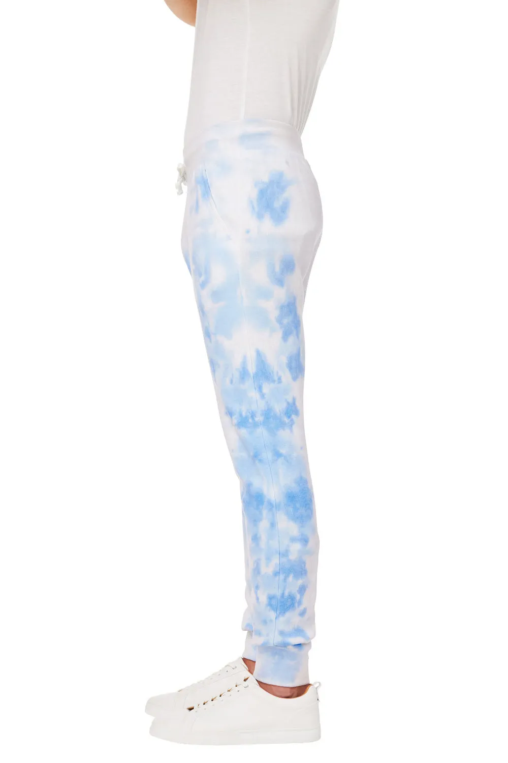 J America Mens Tie-Dye Fleece Jogger Sweatpants w/ Pockets - Periwinkle Blue - Closeout