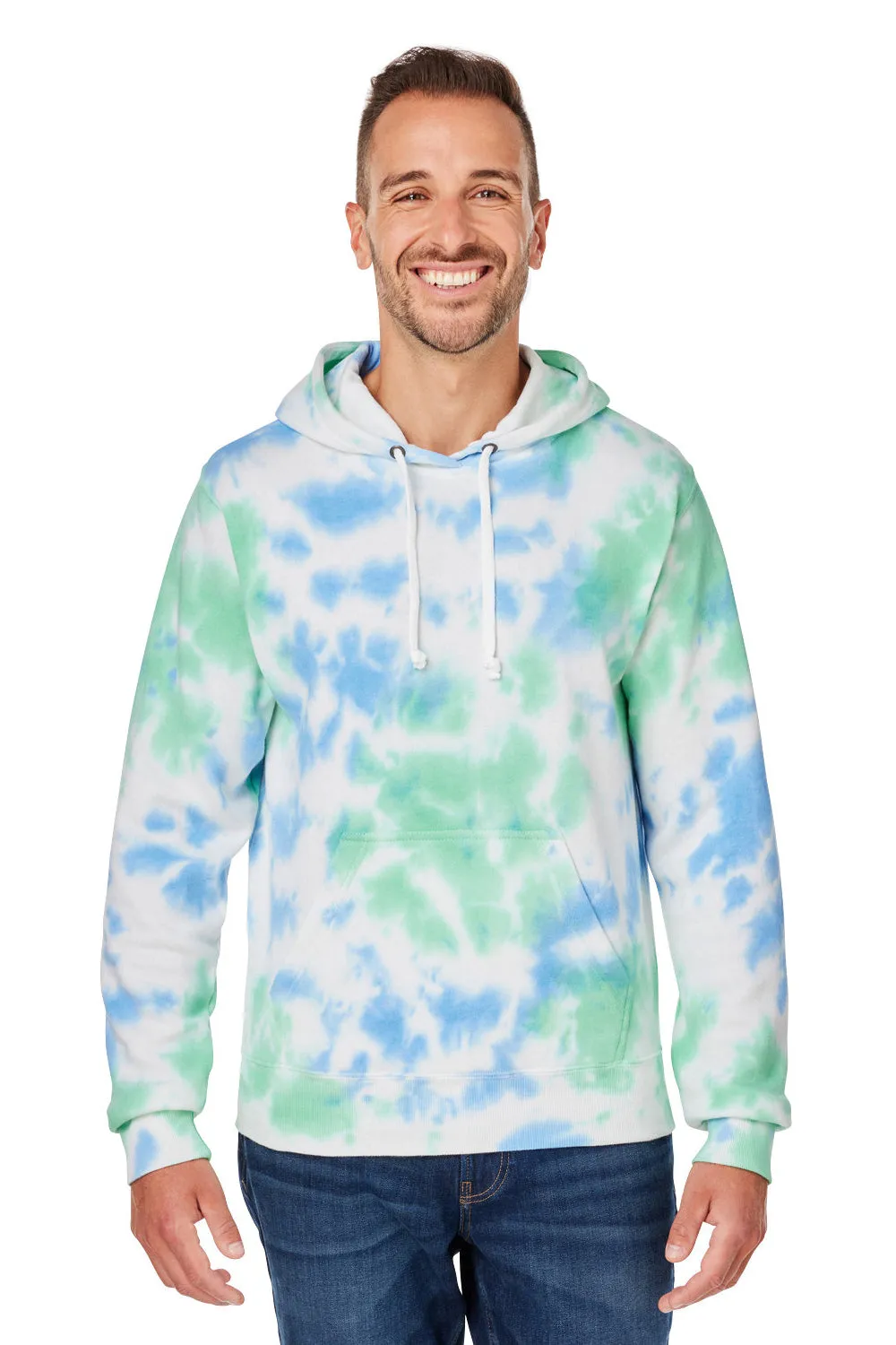 J America Mens Tie-Dye Hooded Sweatshirt Hoodie w/ Pouch Pocket - Lagoon