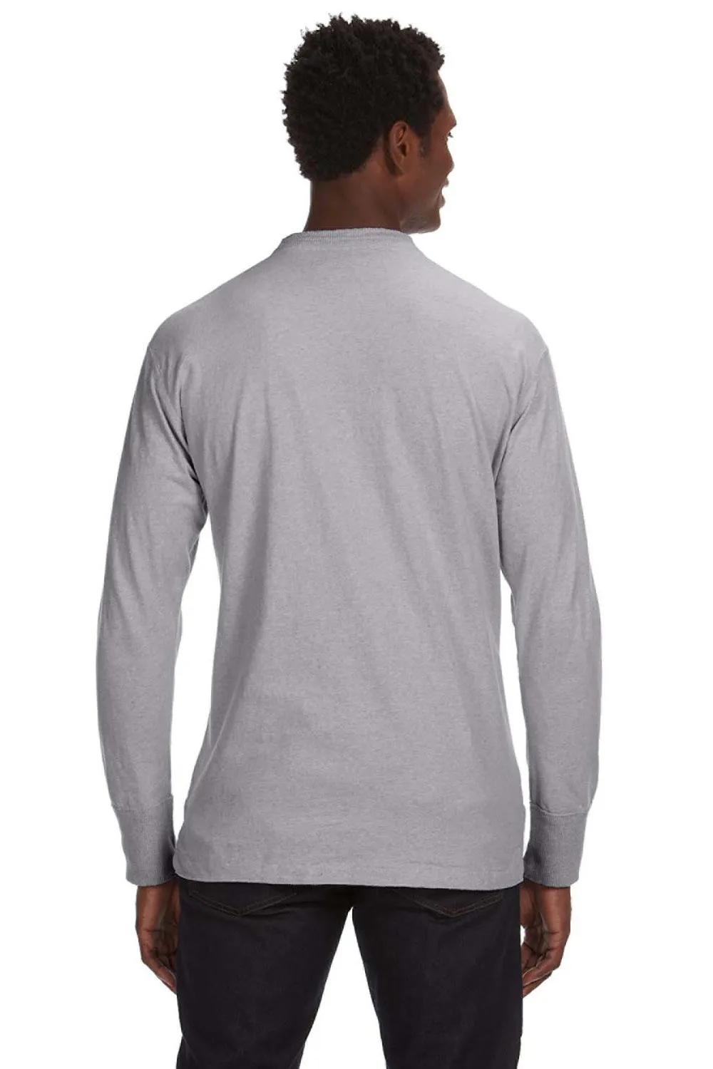 J America Mens Vintage Brushed Jersey Long Sleeve Henley T-Shirt - Oxford Grey