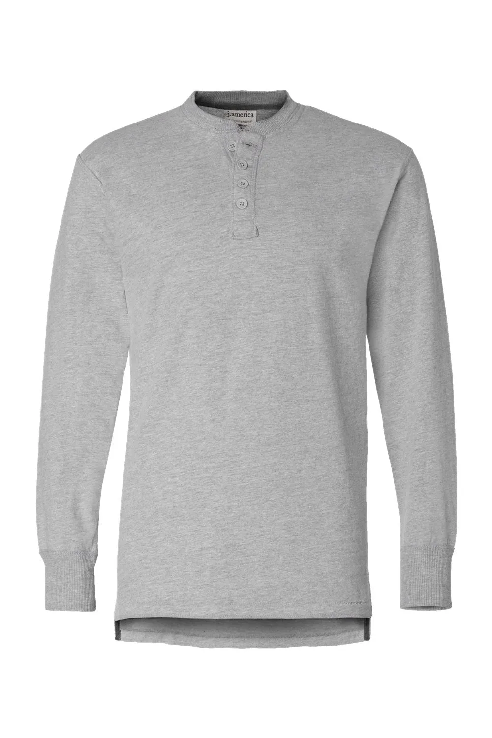 J America Mens Vintage Brushed Jersey Long Sleeve Henley T-Shirt - Oxford Grey