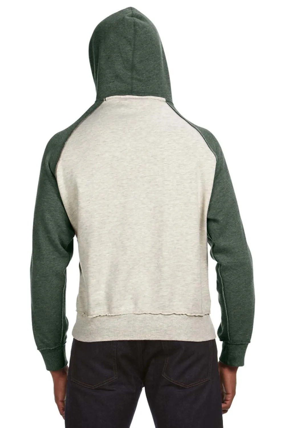 J America Mens Vintage Heather Hooded Sweatshirt Hoodie w/ Pouch Pocket - Oatmeal/Army Green