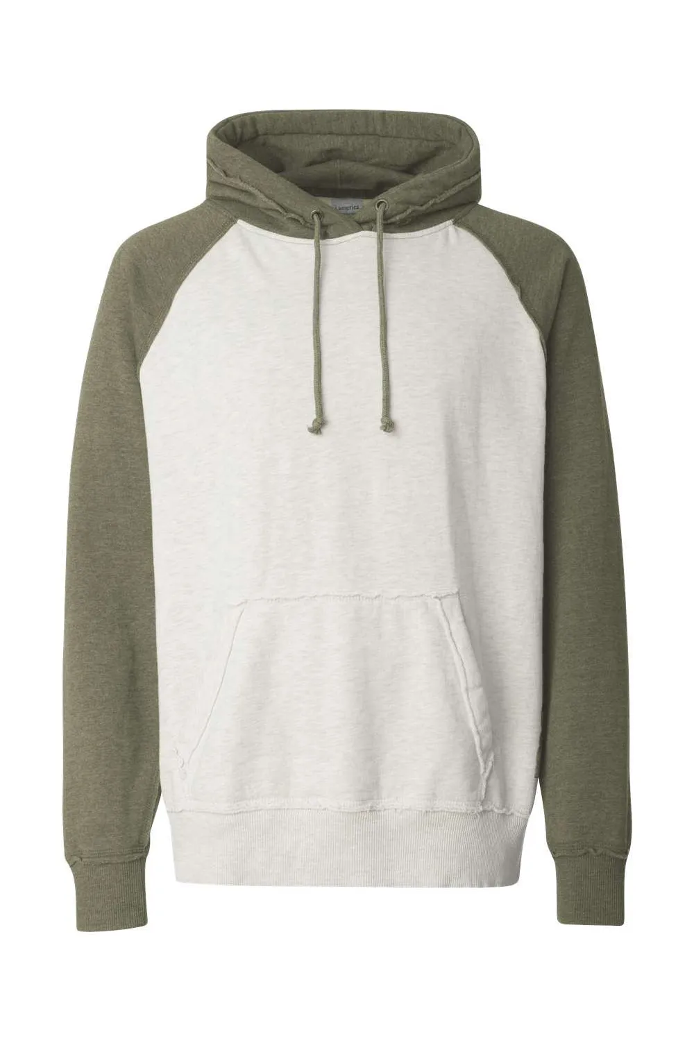 J America Mens Vintage Heather Hooded Sweatshirt Hoodie w/ Pouch Pocket - Oatmeal/Army Green