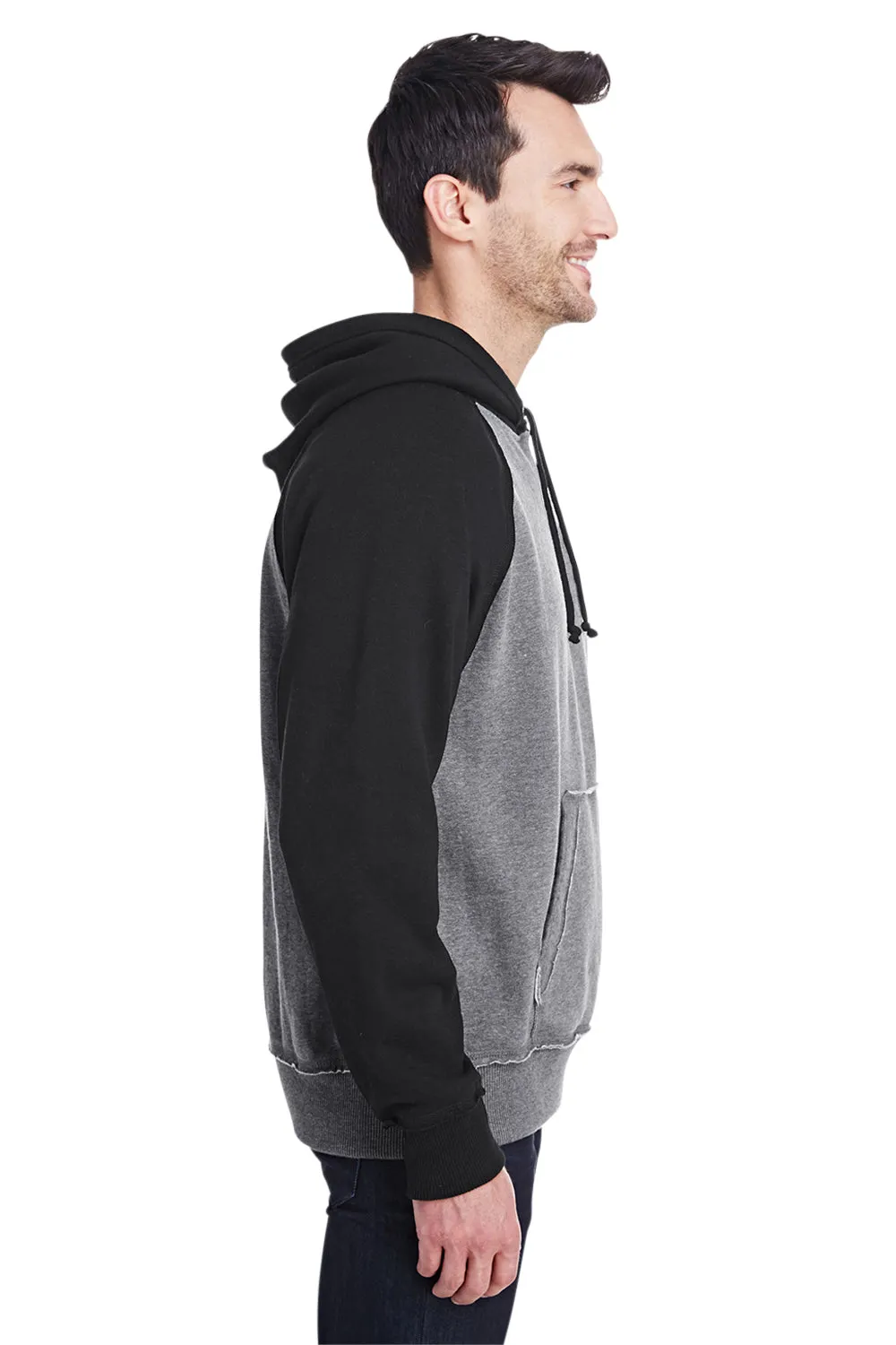 J America Mens Vintage Heather Hooded Sweatshirt Hoodie w/ Pouch Pocket - Smoke Grey/Black