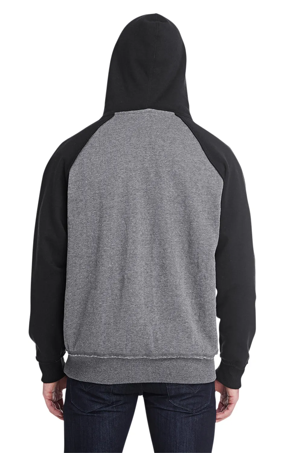 J America Mens Vintage Heather Hooded Sweatshirt Hoodie w/ Pouch Pocket - Smoke Grey/Black