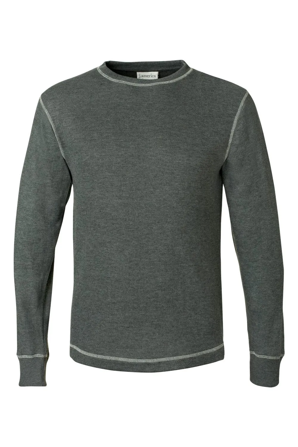 J America Mens Vintage Thermal Long Sleeve Crewneck T-Shirt - Heather Charcoal Grey