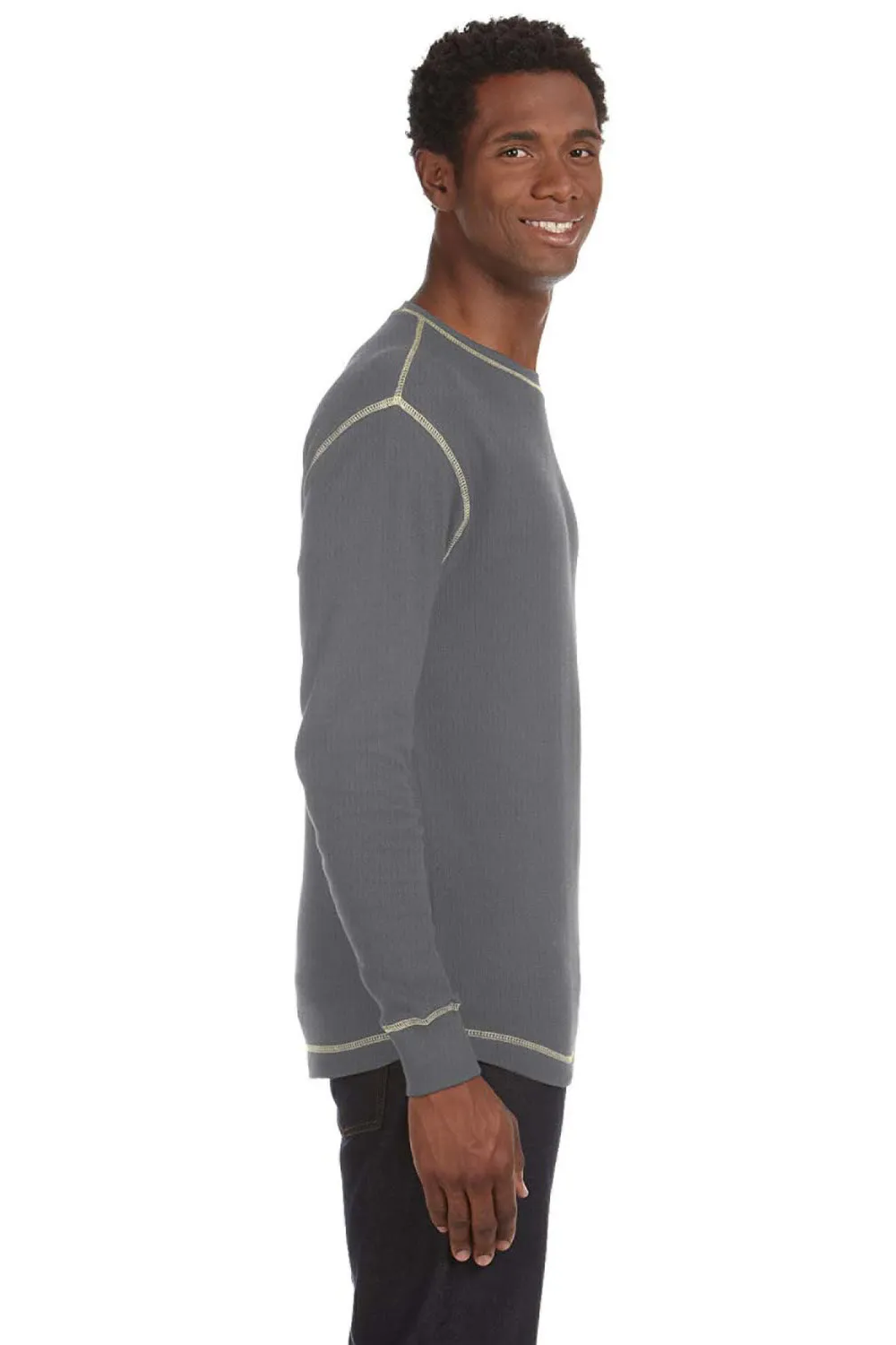 J America Mens Vintage Thermal Long Sleeve Crewneck T-Shirt - Heather Charcoal Grey