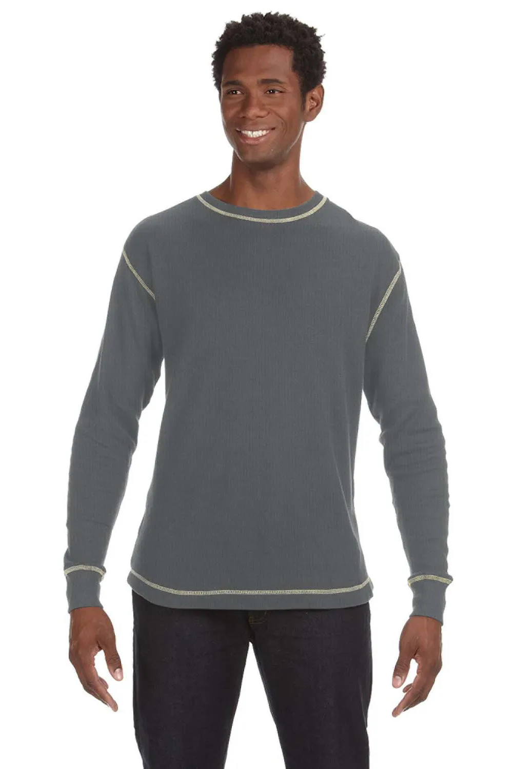 J America Mens Vintage Thermal Long Sleeve Crewneck T-Shirt - Heather Charcoal Grey