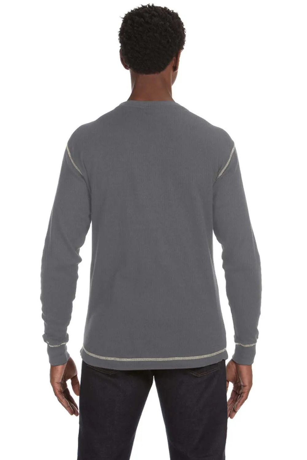 J America Mens Vintage Thermal Long Sleeve Crewneck T-Shirt - Heather Charcoal Grey