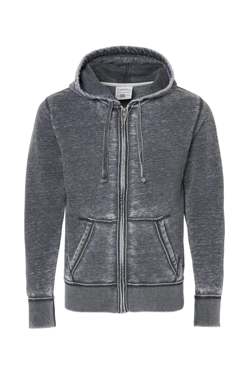 J America Mens Vintage Zen Burnout Fleece Full Zip Hooded Sweatshirt Hoodie w/ Pockets - Dark Smoke Grey