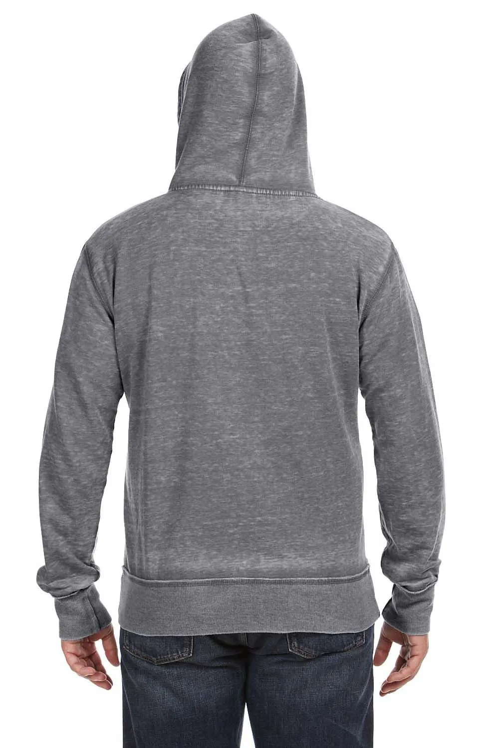 J America Mens Vintage Zen Burnout Fleece Full Zip Hooded Sweatshirt Hoodie w/ Pockets - Dark Smoke Grey