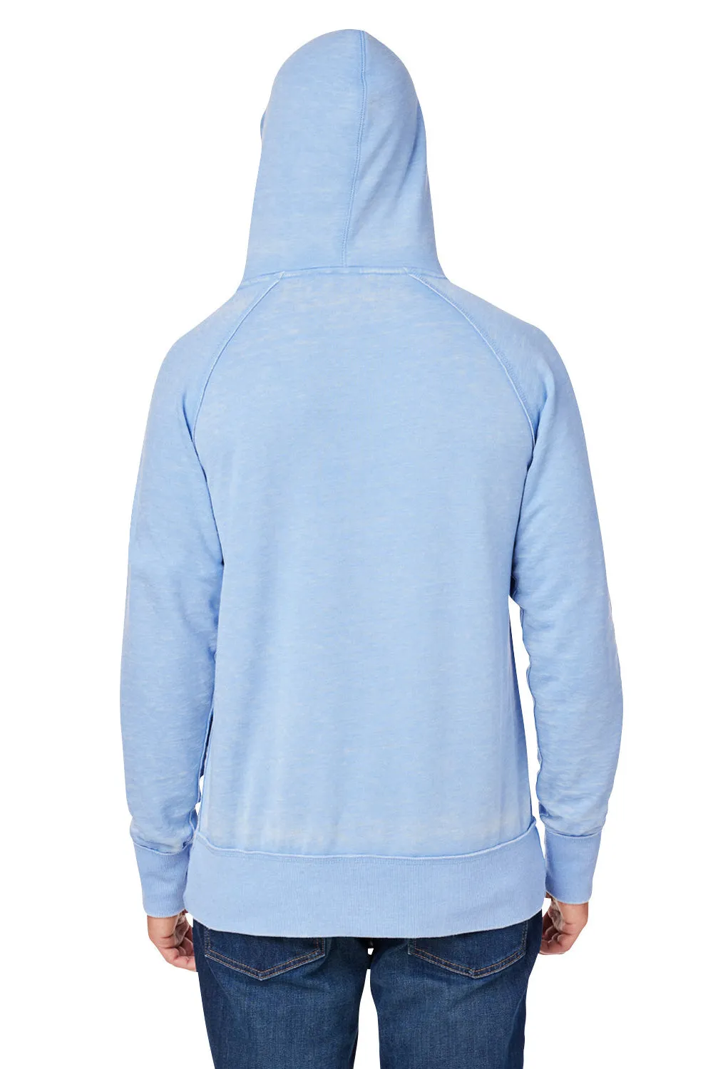 J America Mens Vintage Zen Burnout Fleece Hooded Sweatshirt Hoodie w/ Pouch Pocket - Chambray Blue