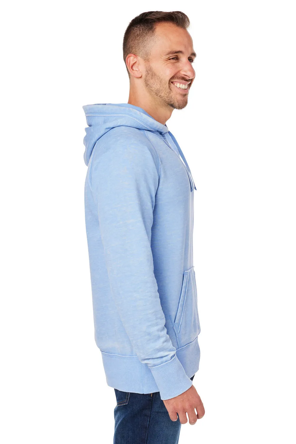 J America Mens Vintage Zen Burnout Fleece Hooded Sweatshirt Hoodie w/ Pouch Pocket - Chambray Blue