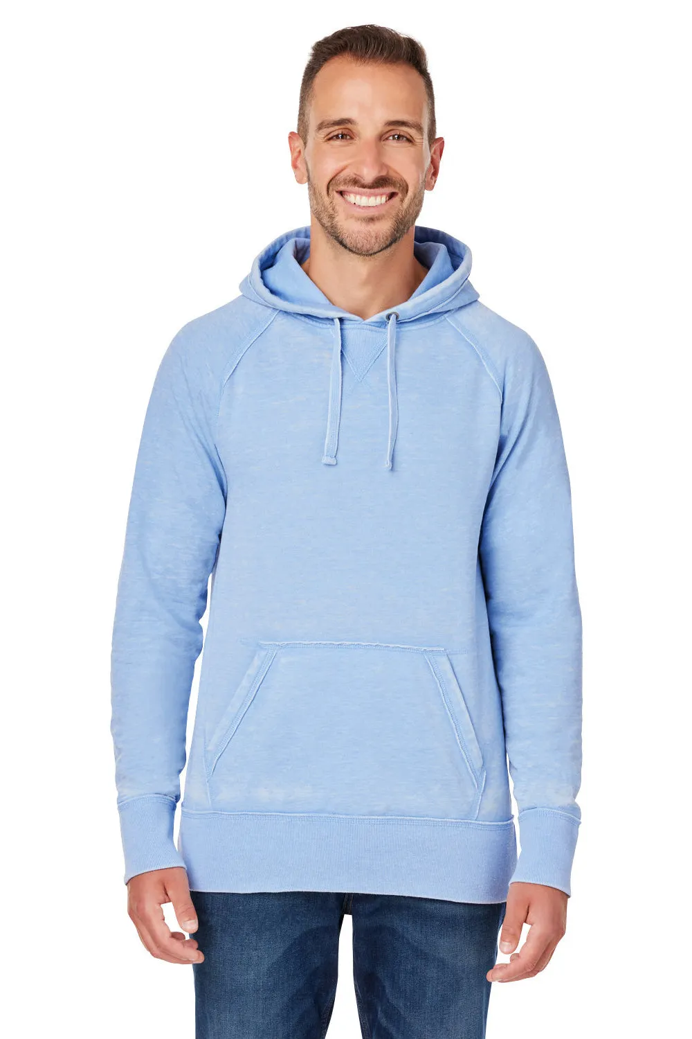 J America Mens Vintage Zen Burnout Fleece Hooded Sweatshirt Hoodie w/ Pouch Pocket - Chambray Blue