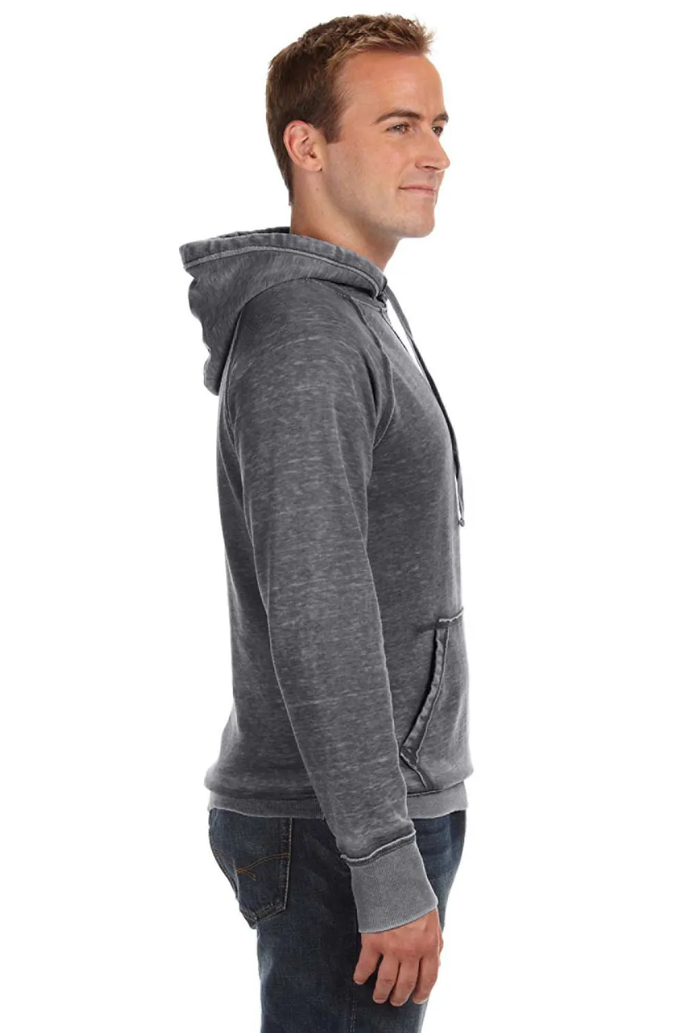 J America Mens Vintage Zen Burnout Fleece Hooded Sweatshirt Hoodie w/ Pouch Pocket - Dark Smoke Grey