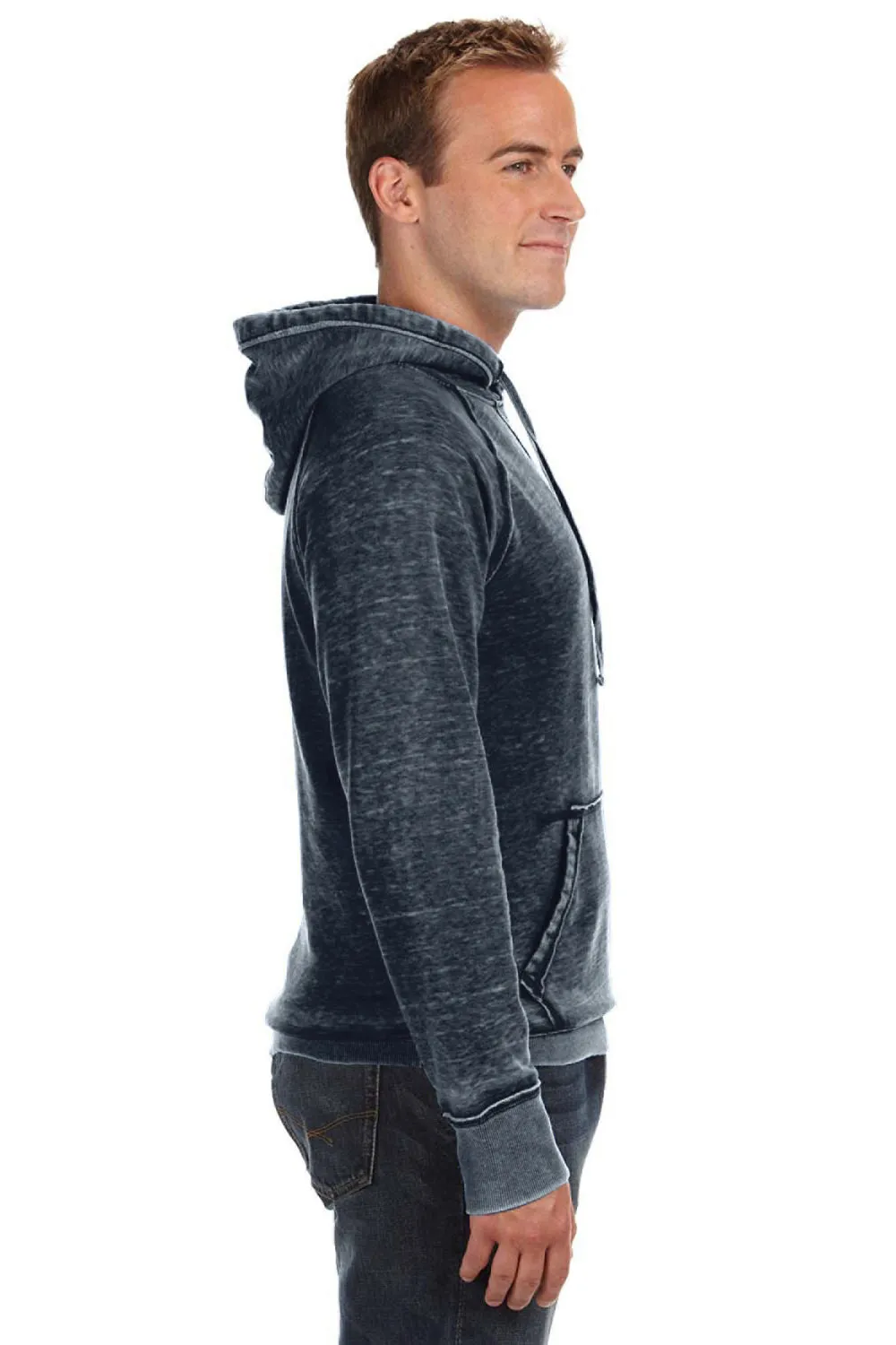J America Mens Vintage Zen Burnout Fleece Hooded Sweatshirt Hoodie w/ Pouch Pocket - Vintage Navy Blue