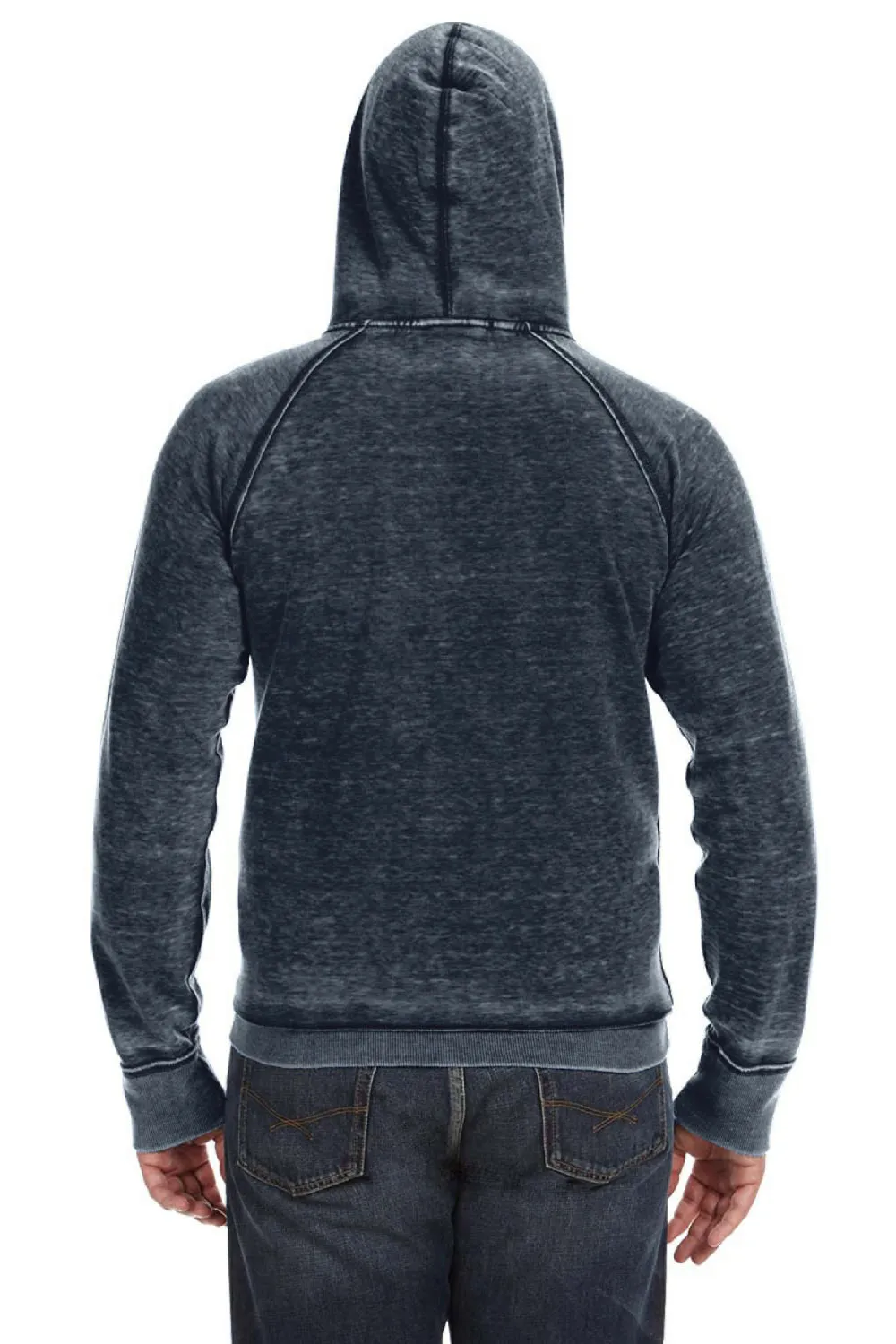 J America Mens Vintage Zen Burnout Fleece Hooded Sweatshirt Hoodie w/ Pouch Pocket - Vintage Navy Blue
