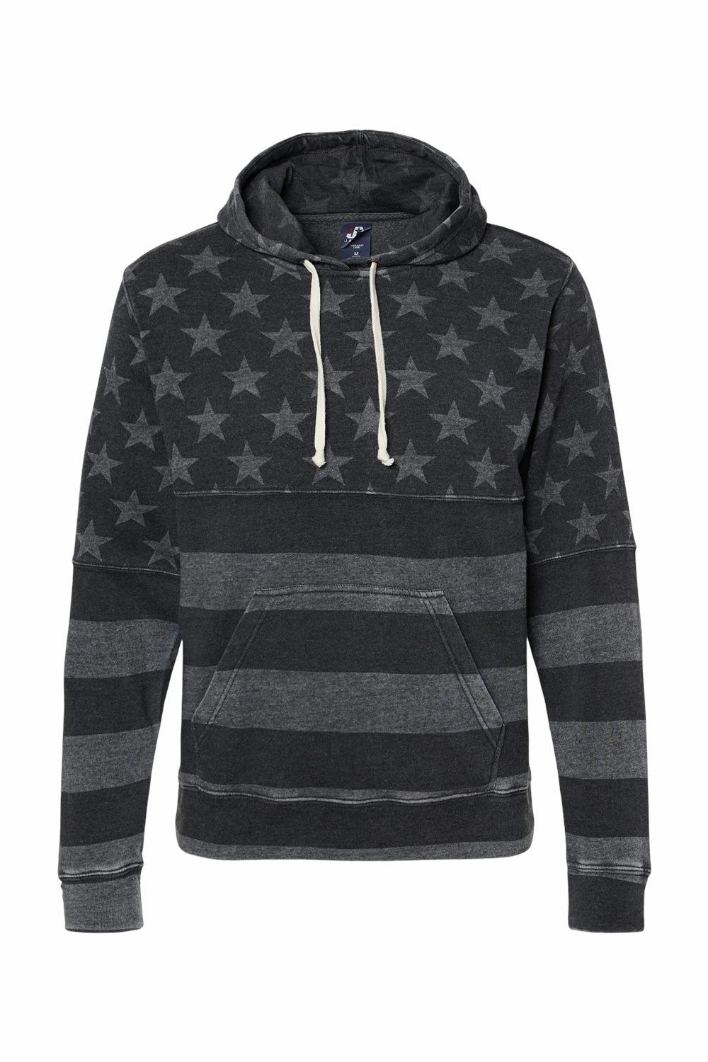 J America Mens Fleece Hooded Sweatshirt Hoodie w/ Pouch Pocket - Black Stars & Stripes