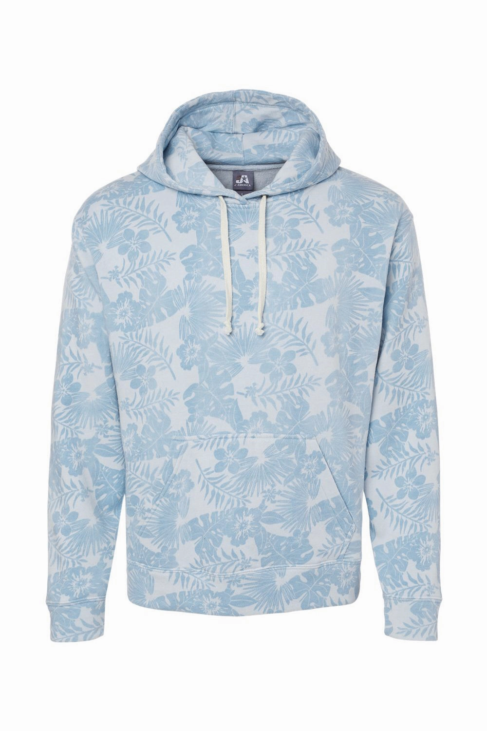 J America Mens Fleece Hooded Sweatshirt Hoodie w/ Pouch Pocket - Chambray Blue Aloha - Closeout