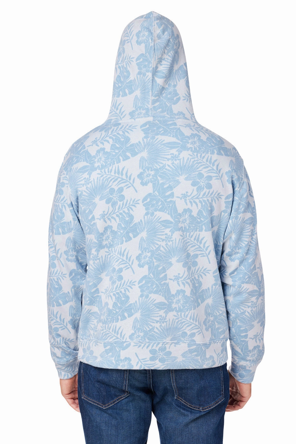 J America Mens Fleece Hooded Sweatshirt Hoodie w/ Pouch Pocket - Chambray Blue Aloha - Closeout
