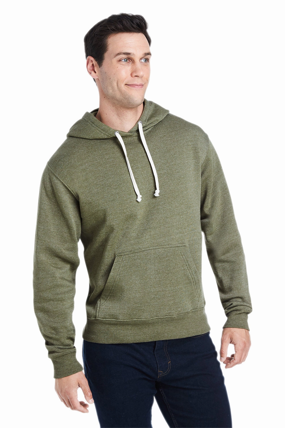 J America Mens Fleece Hooded Sweatshirt Hoodie w/ Pouch Pocket - Olive Green