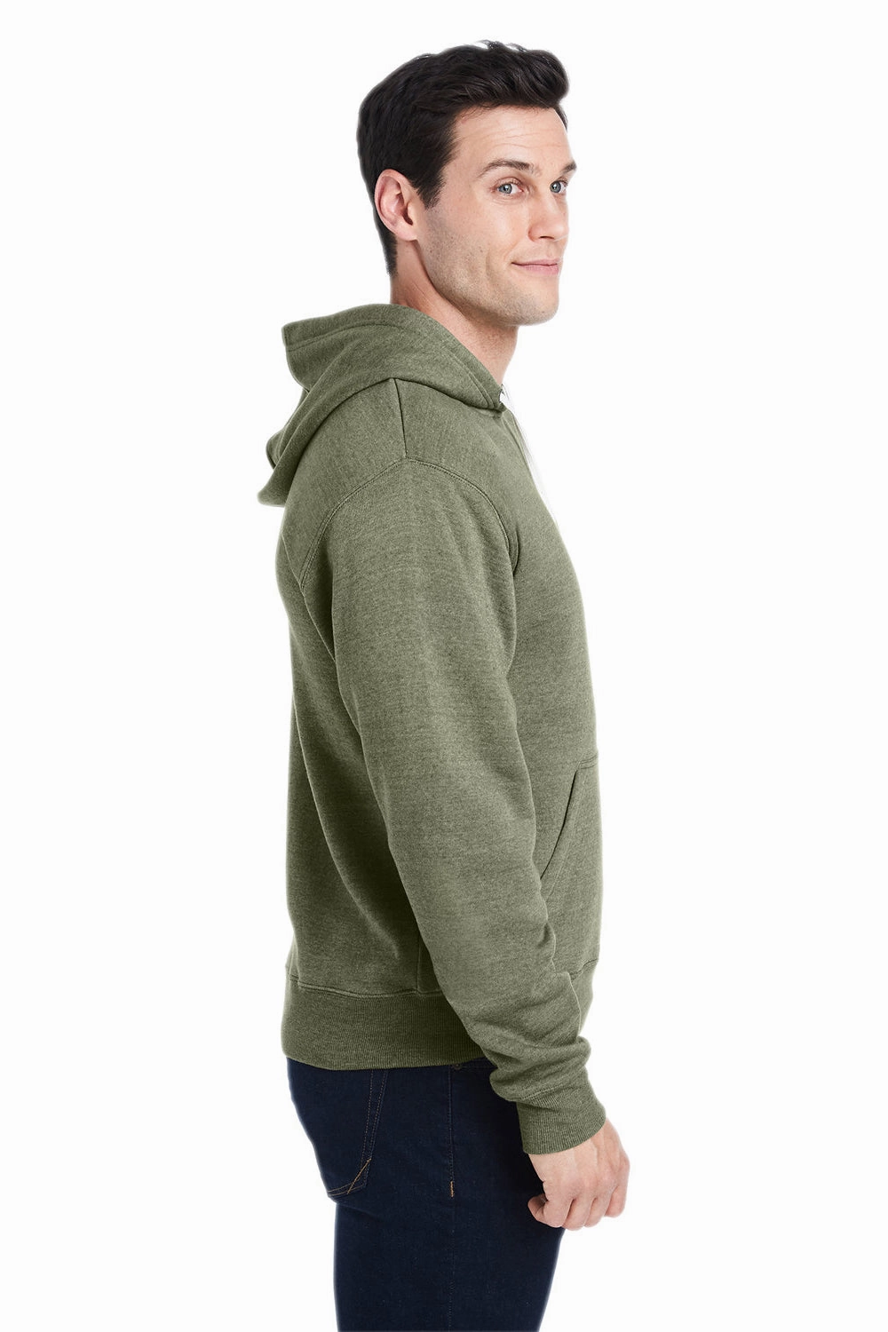 J America Mens Fleece Hooded Sweatshirt Hoodie w/ Pouch Pocket - Olive Green
