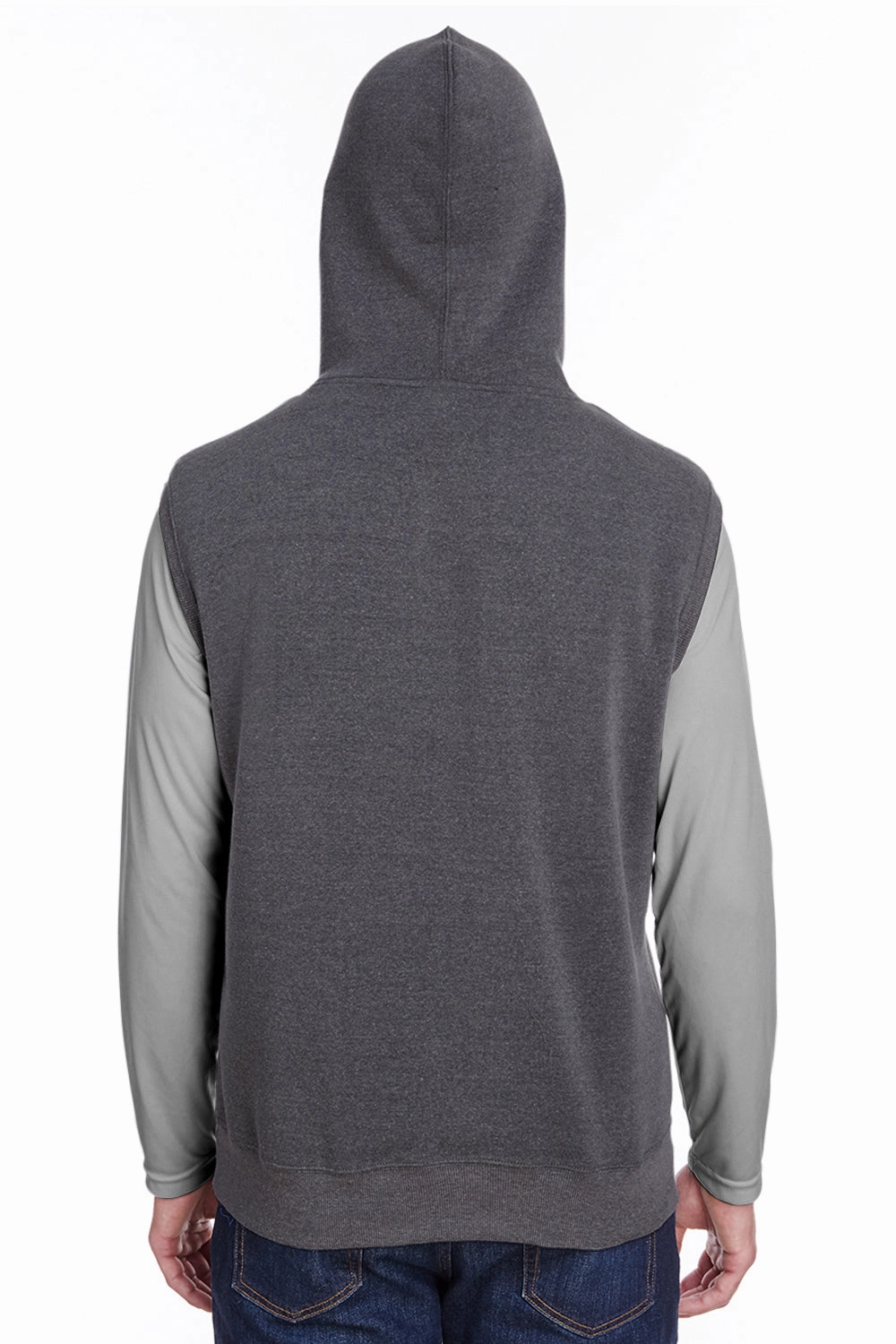 J America Mens Fleece Sleeveless Hooded Sweatshirt Hoodie w/ Pouch Pocket - Black Triblend