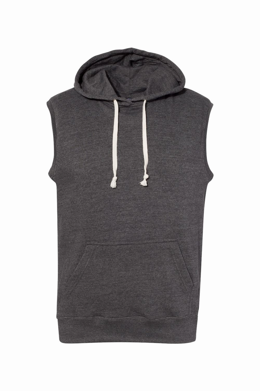 J America Mens Fleece Sleeveless Hooded Sweatshirt Hoodie w/ Pouch Pocket - Black Triblend