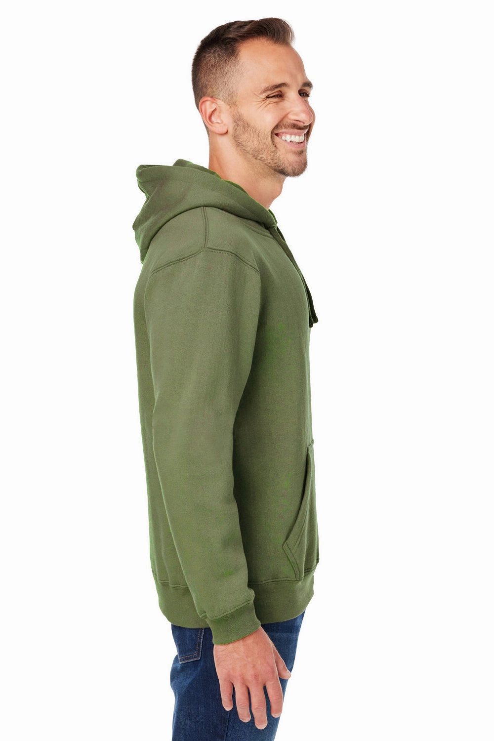 J America Mens Premium Fleece Hooded Sweatshirt Hoodie w/ Pouch Pocket - Military Green