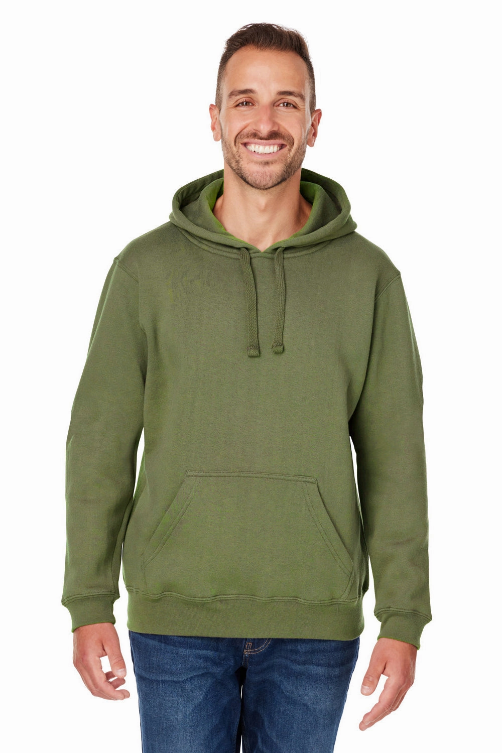 J America Mens Premium Fleece Hooded Sweatshirt Hoodie w/ Pouch Pocket - Military Green