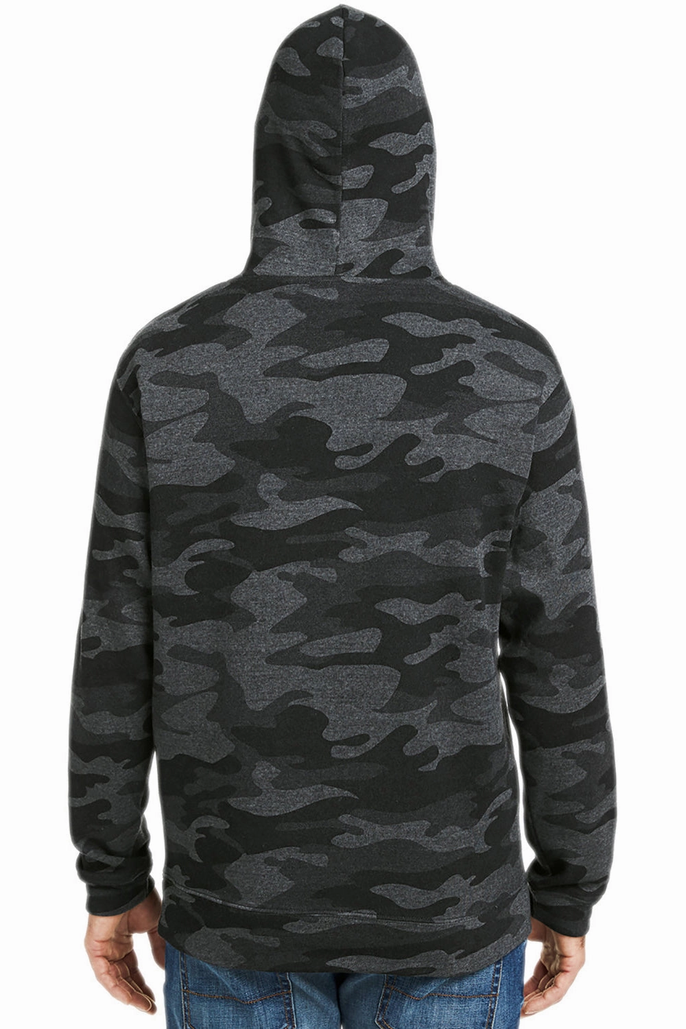 J America Mens Tailgate Fleece Hooded Sweatshirt Hoodie w/ Pouch Pocket - Heather Black Camo
