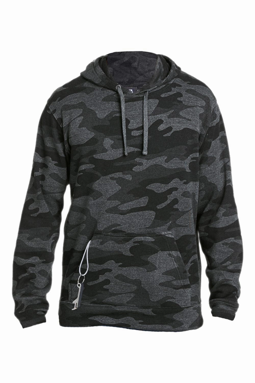 J America Mens Tailgate Fleece Hooded Sweatshirt Hoodie w/ Pouch Pocket - Heather Black Camo