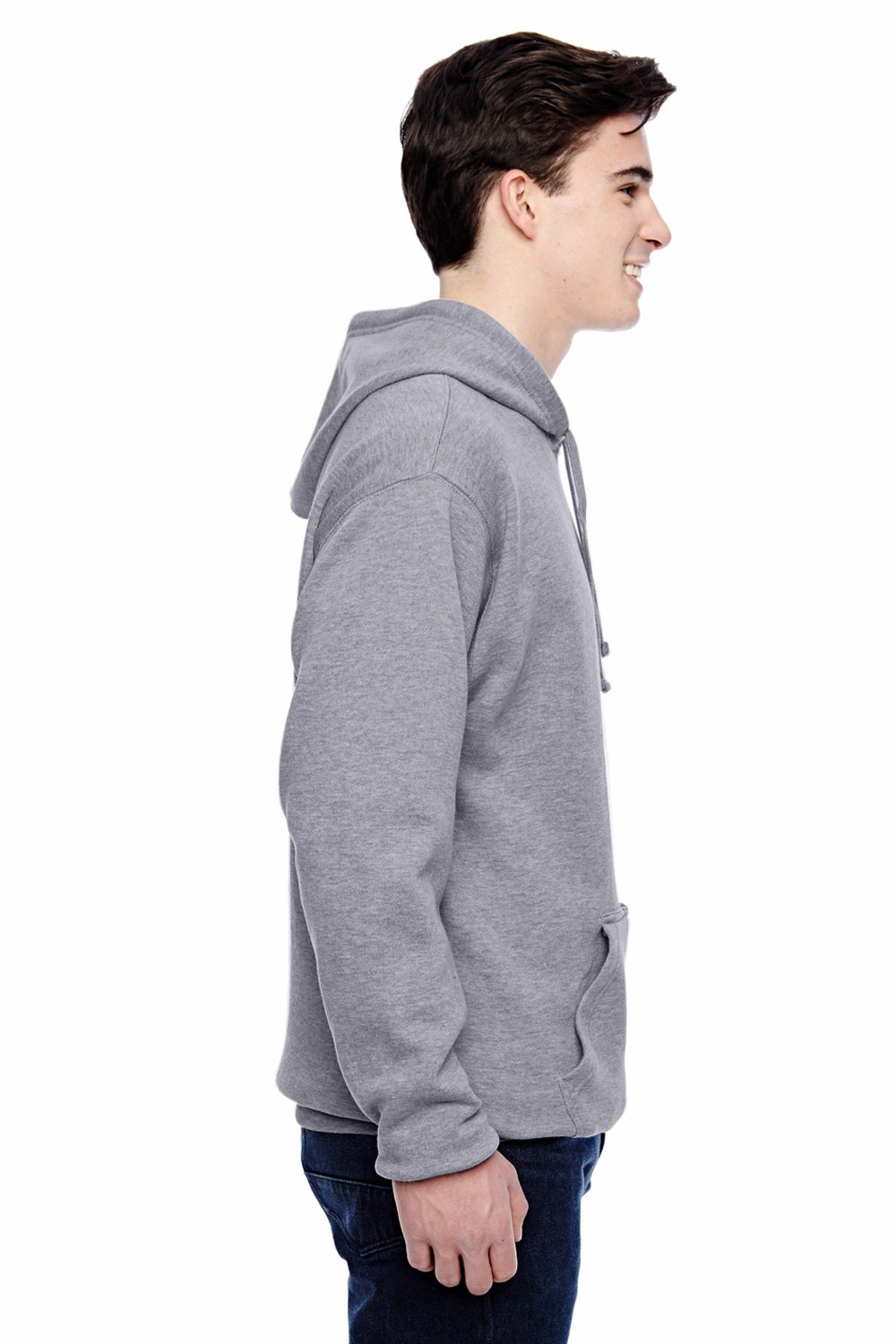 J America Mens Tailgate Fleece Hooded Sweatshirt Hoodie w/ Pouch Pocket - Oxford Grey
