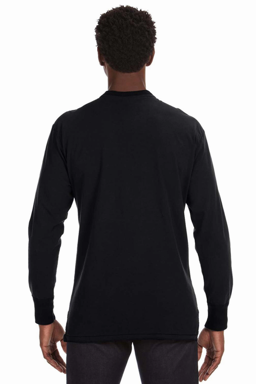 J America Mens Vintage Brushed Jersey Long Sleeve Henley T-Shirt - Black